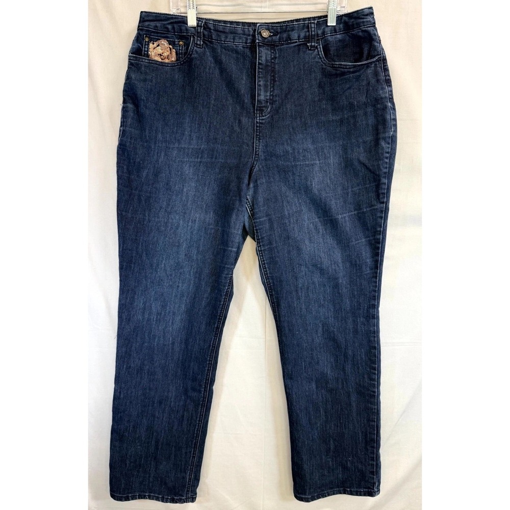Christopher & Banks Jeans Women 16 Blue Denim Sequin Cotton Stretch Straight Leg